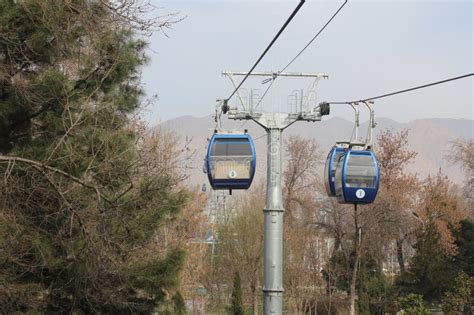 Cabins Of The Cable Car Aerial Lift Ropeway Connecting The Left And