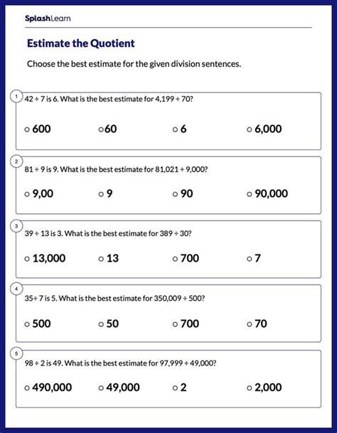 Estimate Each Quotient Or Product