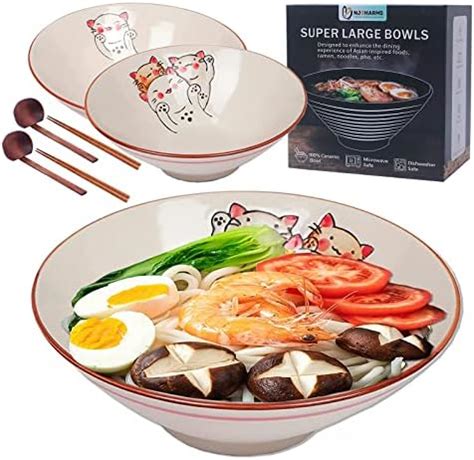 Amazon NJCHARMS Ceramic Japanese Ramen Noodle Soup Bowl 2 Sets 6