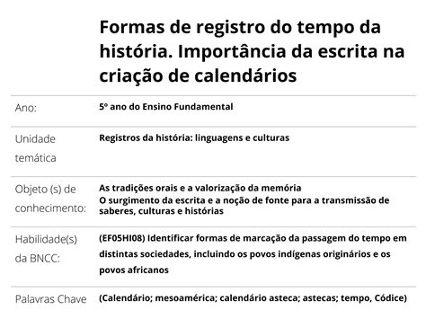 Cultura Tempo E Calendário História 5 Ano - Plano de aula - 5º ano - Formas de registro do tempo da história ...