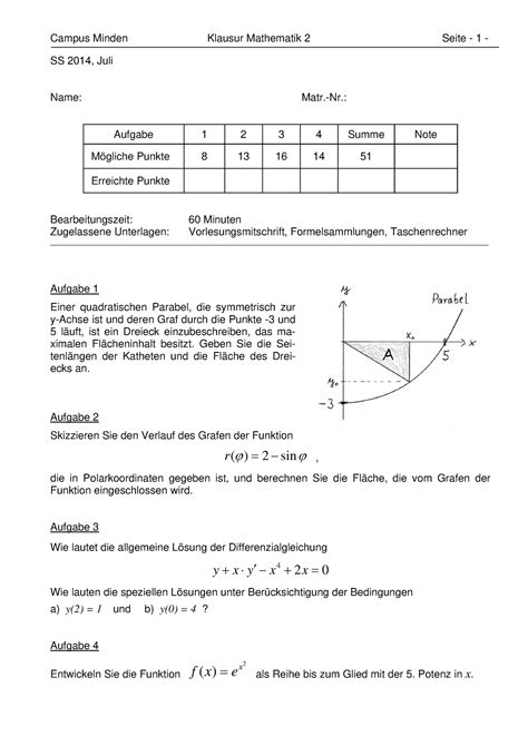 M Ss Alte Klausuren Campus Minden Klausur Mathematik Seite