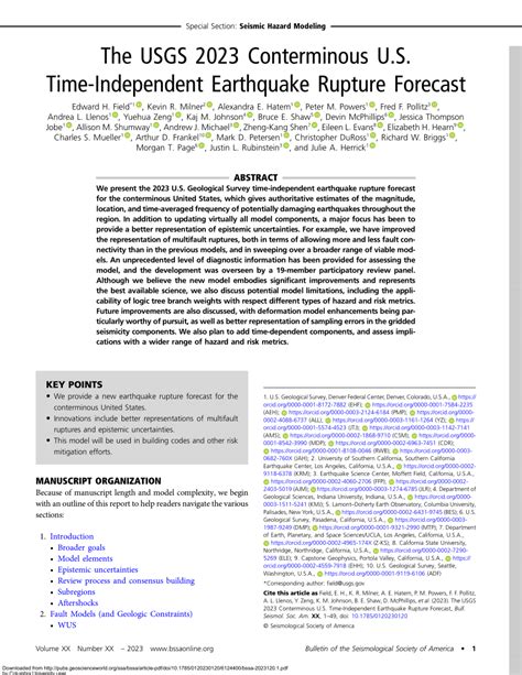 (PDF) The USGS 2023 Conterminous U.S. Time-Independent Earthquake ...