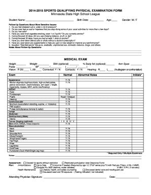 Fillable Online Minneapolismn 2014 2015 SPORTS QUALIFYING PHYSICAL