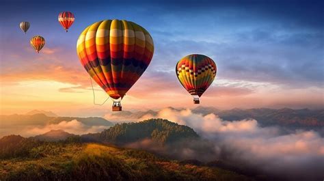 Premium Ai Image Photo Landscape Of Hot Air Balloons In The Morning