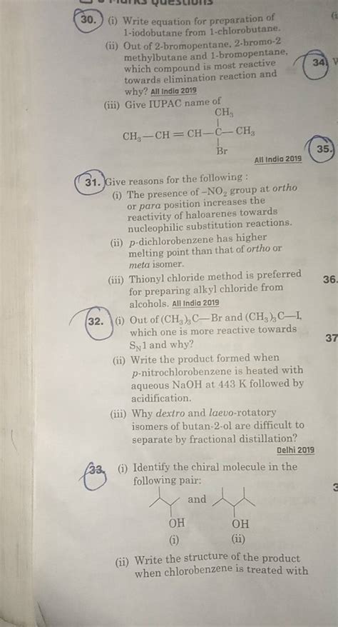 30 I Write Equation For Preparation Of 1 Iodobutane From 1 Chlorobutan