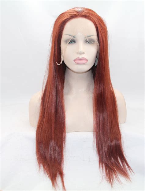 Lace Front Colorful Wigs 26 Straight Red Without Bangs Synthetic Lace