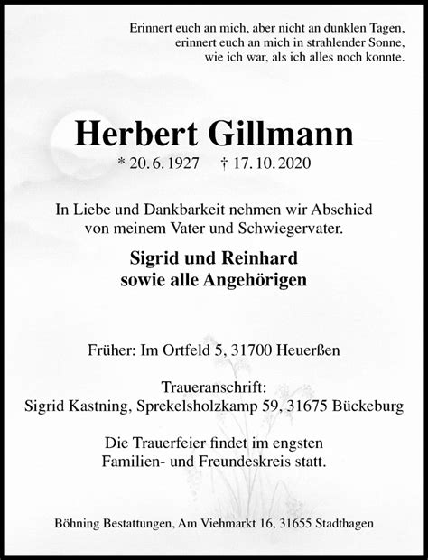 Traueranzeigen Von Herbert Gillmann Trauer Anzeigen De