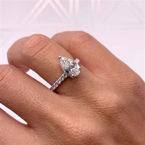 Carat Pear Hidden Halo Diamond Engagement Ring E Vs Pear Etsy