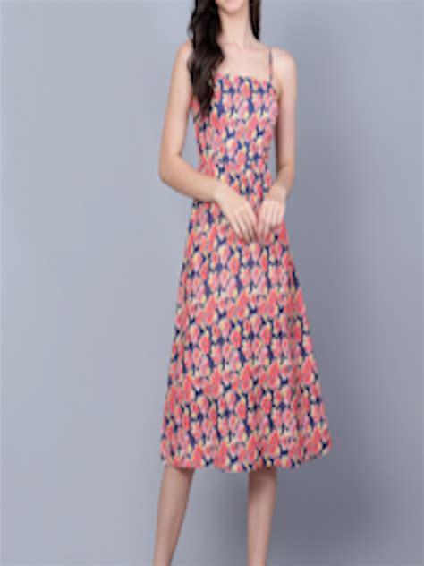 Buy Mast And Harbour Navy Blue Floral Printed Fit And Flare Midi Dress