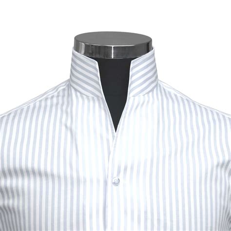 Mens High Open Collar Shirt 100 Cotton White Stripes Etsy