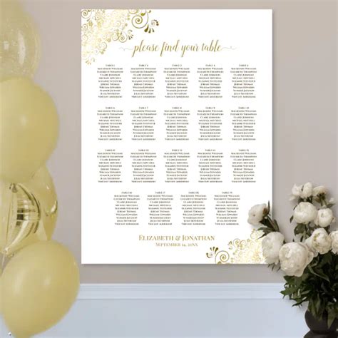 19 Table Gold Frills White Wedding Seating Chart Zazzle