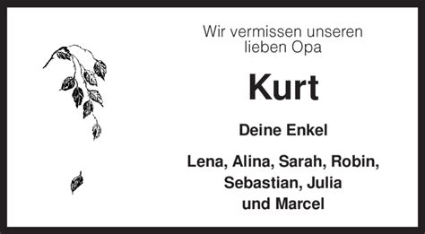 Traueranzeigen Von Kurt Unbekannt Trauer Kreiszeitung De