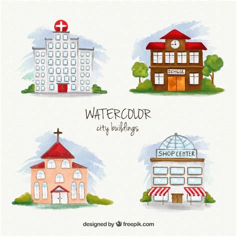 Watercolor city buildings Vector | Premium Download