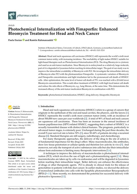 PDF Photochemical Internalization With Fimaporfin Enhanced Bleomycin