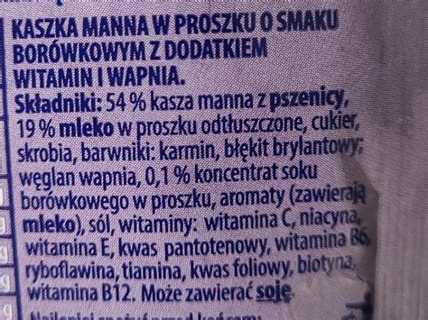 kaszka manna smak borówkowy mleczne śniadanko Gellwe kalorie kJ i