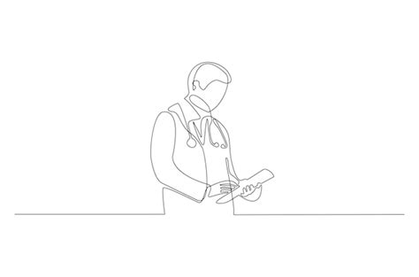 Premium Vector Continuous Line Drawing Of A Male Doctor On Work Suit