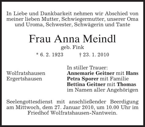 Traueranzeigen Von Anna Meindl Trauer Merkur De