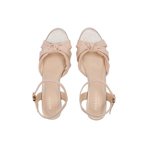 Monique Nude | Mid Heel Knot Detail Heeled Sandals | Paradox London