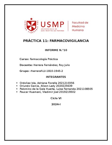 Farmaco Semana Pr Ctica Farmacovigilancia Informe N Curso