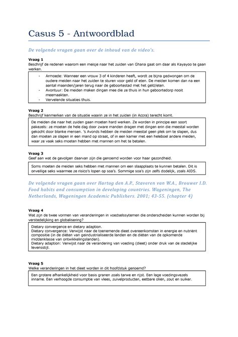 Casus 5 HNE 20306 Casus 5 Antwoordblad De Volgende Vragen Gaan Over