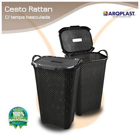 Kit 2 Cesto Tampa Basculada Arqplast Rattan Preto Shopee Brasil