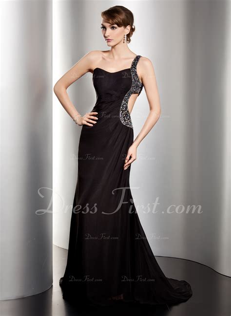 Trumpet Mermaid One Shoulder Sweep Train Chiffon Evening Dress With