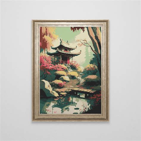 Japanese Garden Cross Stitch Pattern Japan Landscape Cross Stitch Chart