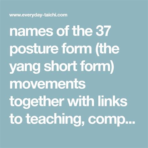 Names Of The 37 Posture Form The Yang Short Form Movements Together