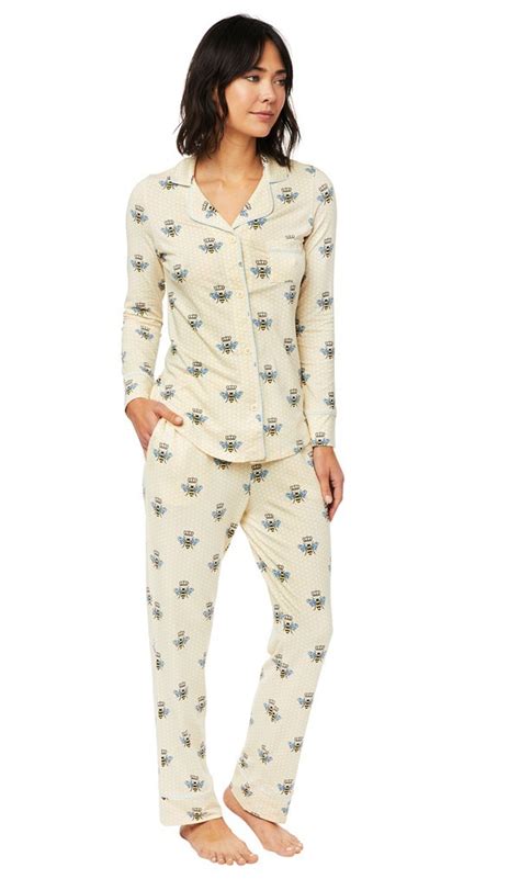 The Cats Pajamas Womens Queen Bee Pima Knit Cotton Classic Pajama Set