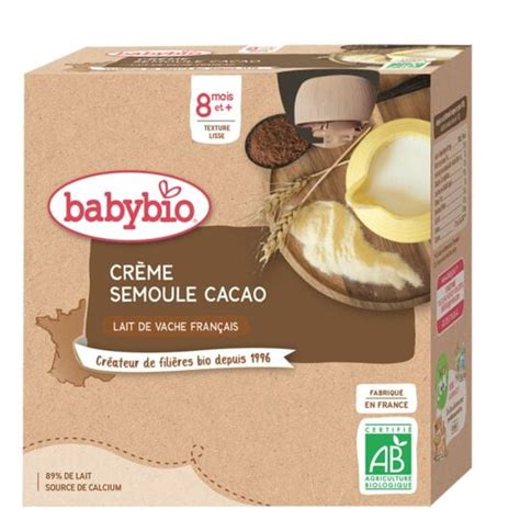 Desserts bébé à boire dès 8 mois semoule cacao Bio BABYBIO les 4