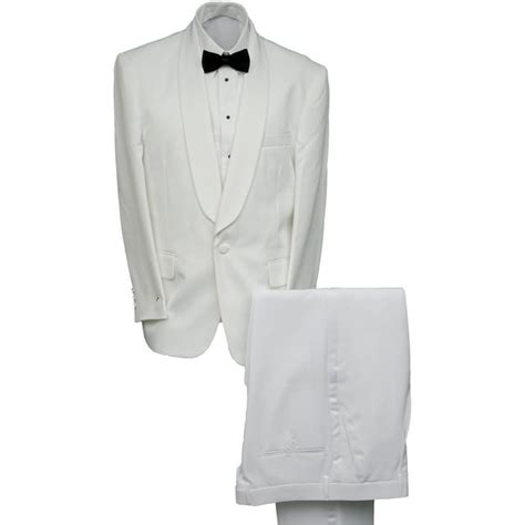 Mens 1 Button Shawl Collar Tuxedo Suit White Dinner Jacket With White Pants