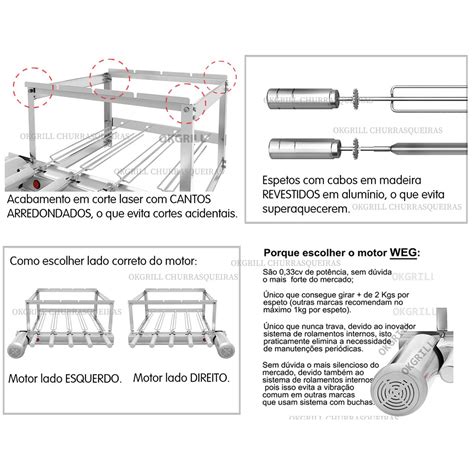 Churrasqueira Grill Inox SEVEFORT 4 Espetos Giratórios Ok Grill