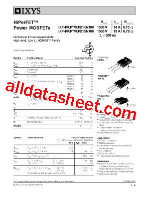 Ixfx N Datasheet Pdf Ixys Corporation