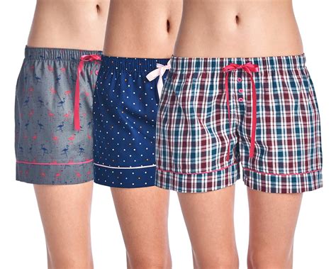 Casual Nights Womens 3 Pack Cotton Woven Lounge Boxer Shorts