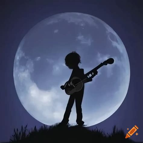 A Boy Play Guitar Under The Moon