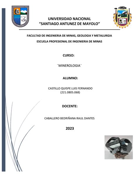 Minerologia Trabajo Teroria UNIVERSIDAD NACIONAL SANTIAGO ANTUNEZ