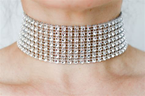 7 Rows Trim Silver Rhinestone Choker Etsy