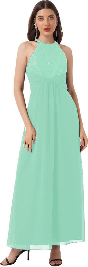 Ranrann Womens Long Formal Dress Halter Lace Chiffon Bridesmaid Dress