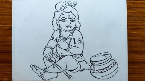 Bal Krishna Easy Line Drawing Krishna Thakur Drawing Bal Gopal Drawing