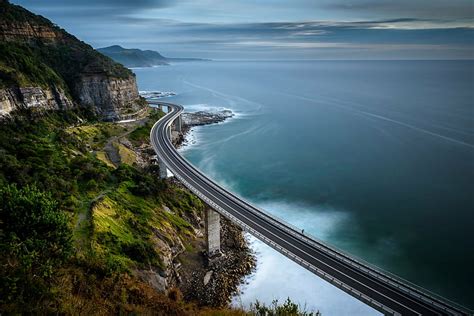 HD wallpaper: photo of gray concrete bridge on the ocean, Swept, water, sea cliff bridge ...