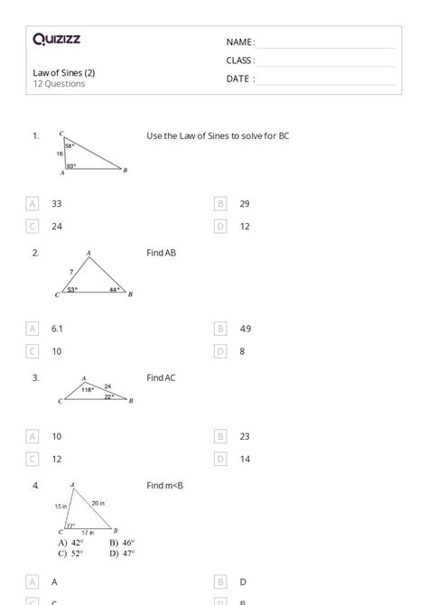 50 Law Of Sines Worksheets For Grade 9 On Quizizz Free And Printable