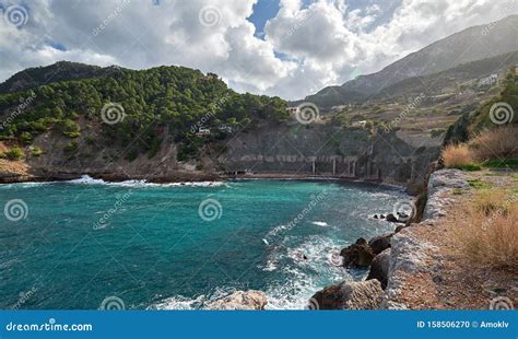 Beautiful Hillside Banyalbufar Town Of Mallorca Spain Stock Photo