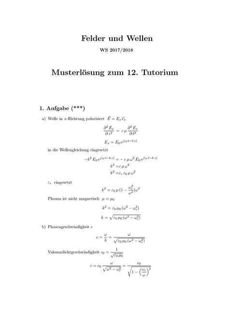 Tutorium 12Lsg Lösung 12 Felder und Wellen WS 2017 Musterl osung