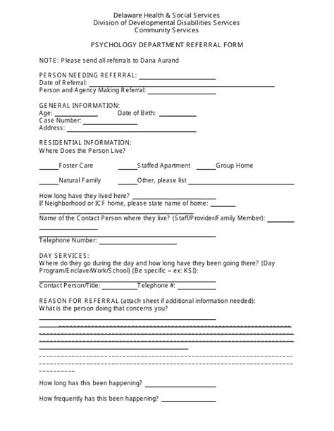 Psychology Department Referral Form Delaware Download Printable Pdf Templateroller