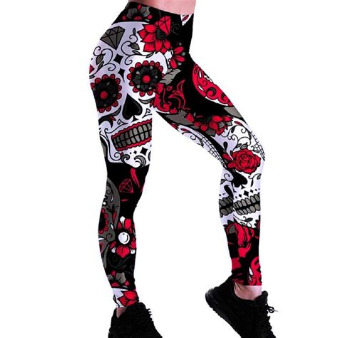 Skull And Flower Print Yoga Leggings