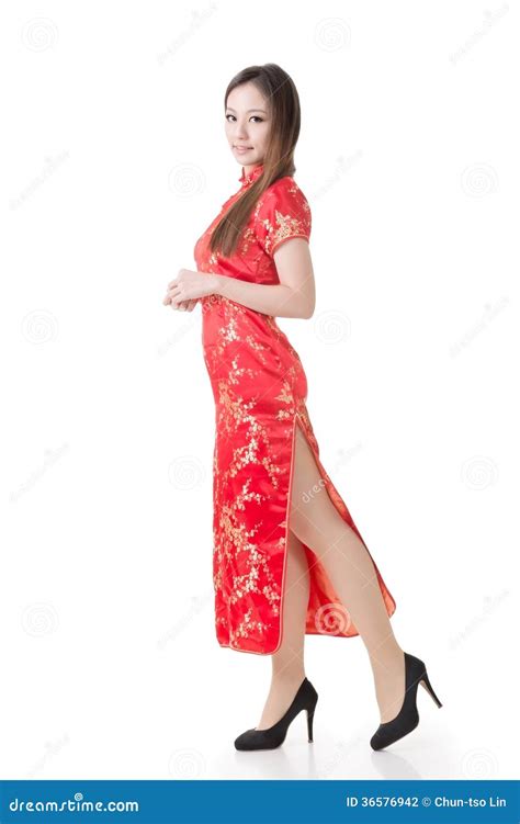 Cheongsam Tradizionale Del Vestito Cinese Dalla Donna Fotografia Stock