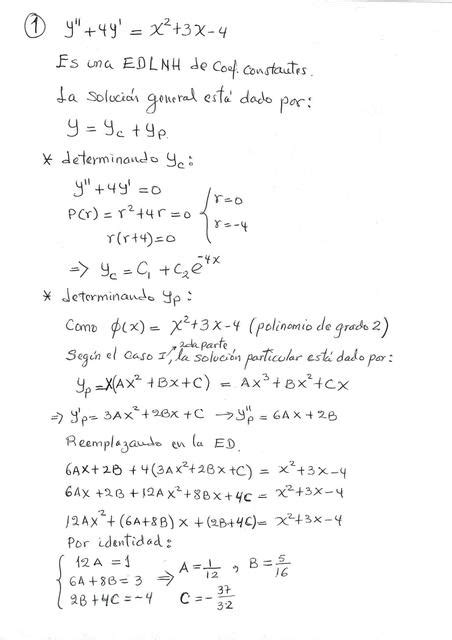 Ejercicios Resueltos De Ecuaciones Diferenciales Método De Coeficientes Indeterminados