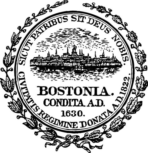 Artstation Boston City Massachusetts Seal Vector File Badge Black White Svg Outline Cnc