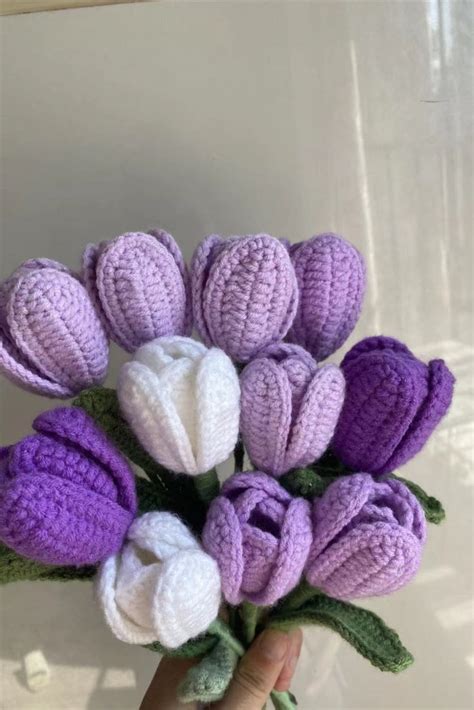 pretty crochet purple tulip design flower bouquet for sale | Haken