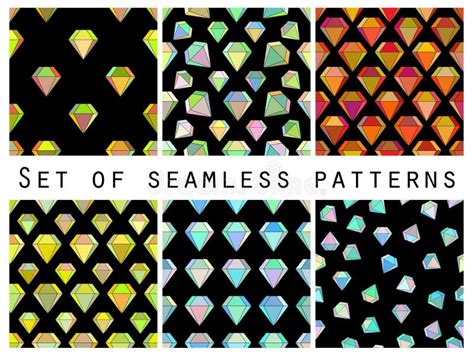 Set Of Seamless Patterns With Colorful Diamonds The Faceted Diamond